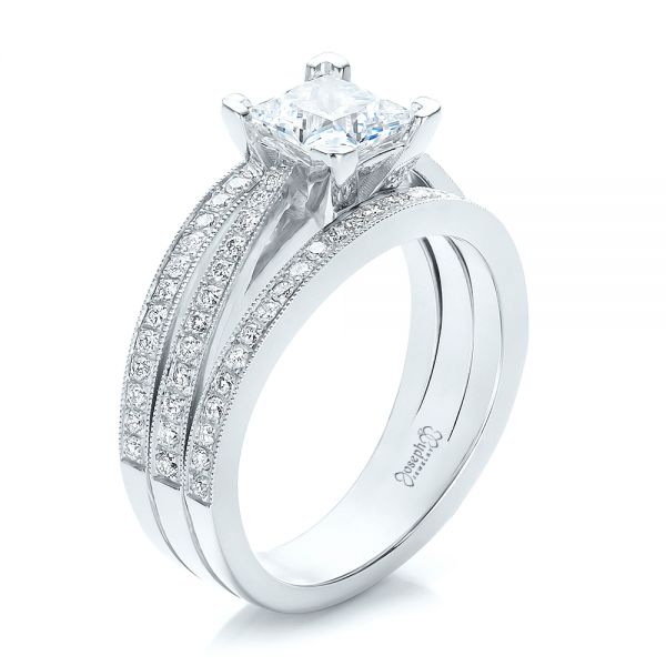  Platinum Platinum Custom Princess Cut Diamond Engagement Ring - Three-Quarter View -  100657
