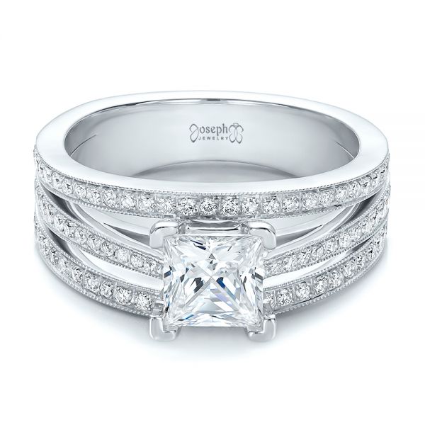 Platinum Platinum Custom Princess Cut Diamond Engagement Ring - Flat View - 100657