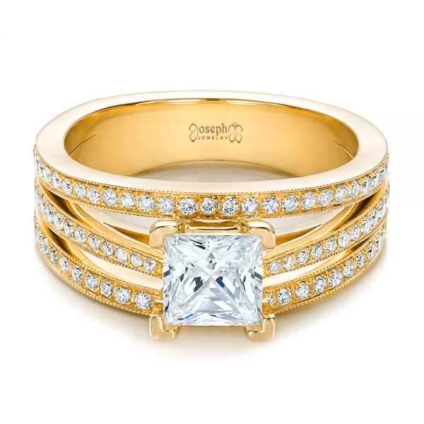 18k Yellow Gold 18k Yellow Gold Custom Princess Cut Diamond Engagement Ring - Flat View -  100657