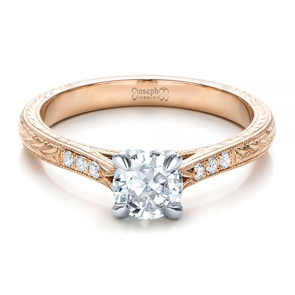 18k Rose Gold And Platinum 18k Rose Gold And Platinum Custom Diamond Engagement Ring - Flat View -  100860