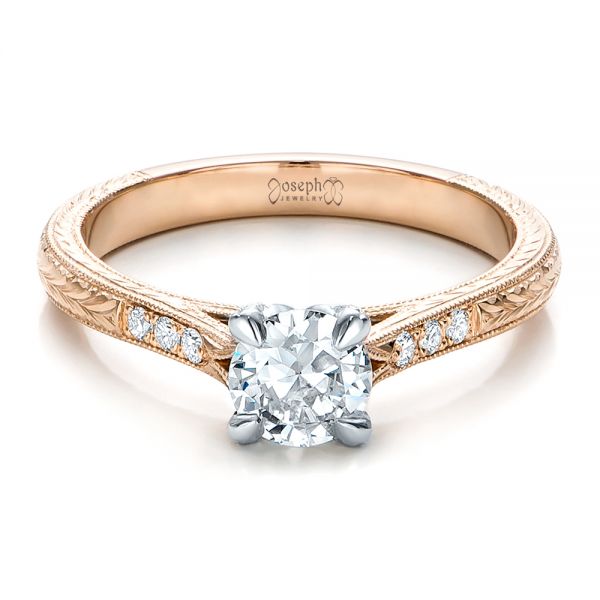 14k Rose Gold And Platinum Custom Diamond Engagement Ring - Flat View - 100860