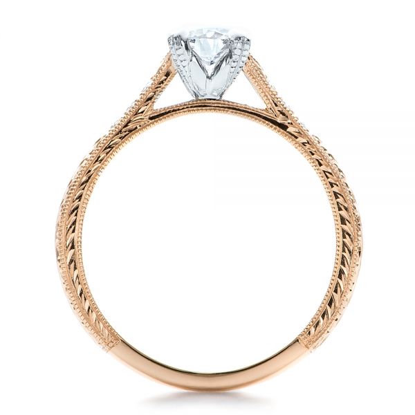 14k Rose Gold And Platinum Custom Diamond Engagement Ring - Front View -  100860