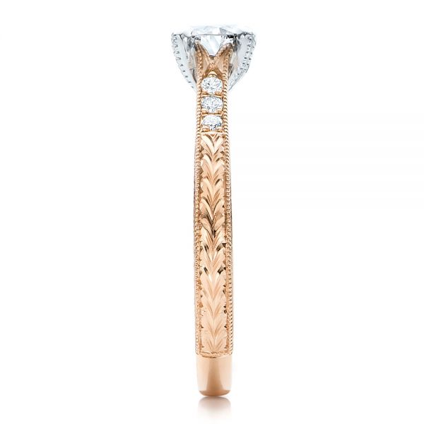 14k Rose Gold And Platinum Custom Diamond Engagement Ring - Side View - 100860