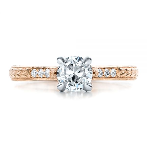 14k Rose Gold And Platinum Custom Diamond Engagement Ring - Top View -  100860