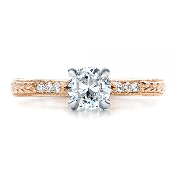 14k Rose Gold And Platinum Custom Diamond Engagement Ring - Top View - 100860