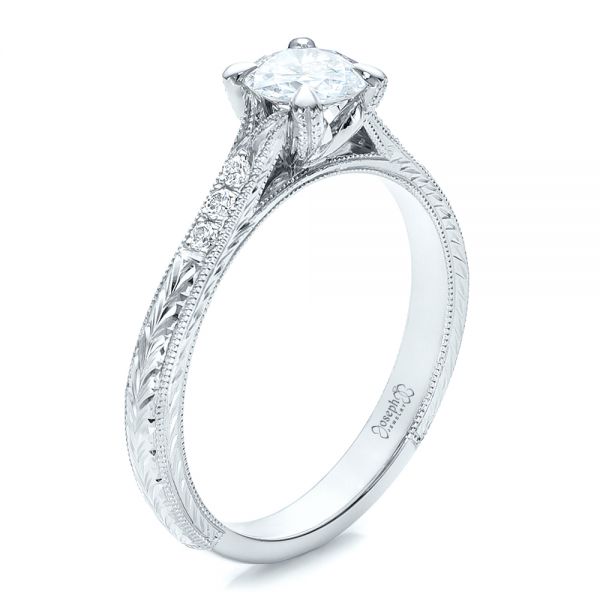 18k White Gold And 18K Gold 18k White Gold And 18K Gold Custom Diamond Engagement Ring - Three-Quarter View -  100860