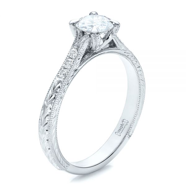 14k White Gold And 18K Gold 14k White Gold And 18K Gold Custom Diamond Engagement Ring - Three-Quarter View -  100860