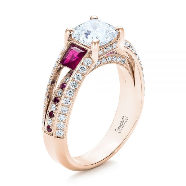 18k Rose Gold 18k Rose Gold Custom Ruby And Diamond Engagement Ring - Three-Quarter View -  101458