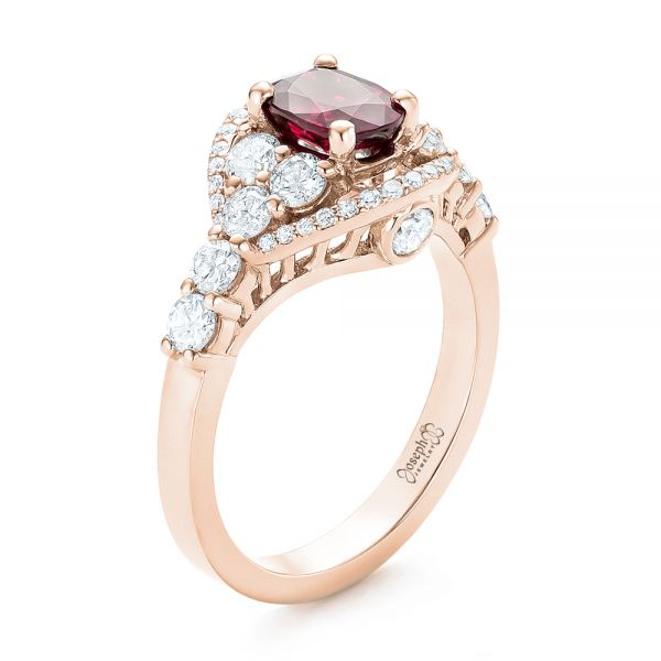 18k Rose Gold 18k Rose Gold Custom Ruby And Diamond Engagement Ring - Three-Quarter View -  102900