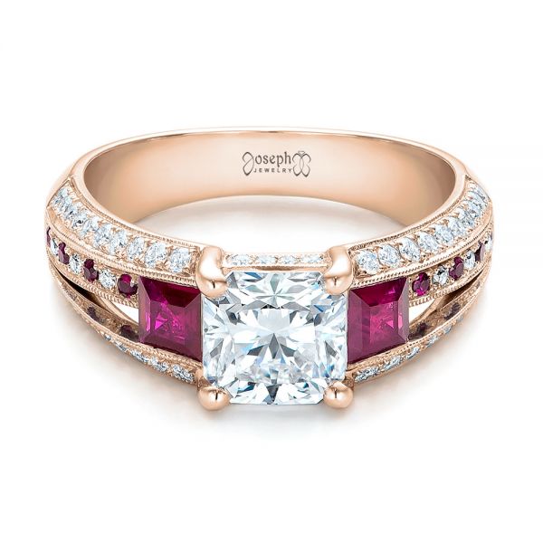 18k Rose Gold 18k Rose Gold Custom Ruby And Diamond Engagement Ring - Flat View -  101458