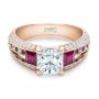 18k Rose Gold 18k Rose Gold Custom Ruby And Diamond Engagement Ring - Flat View -  101458 - Thumbnail