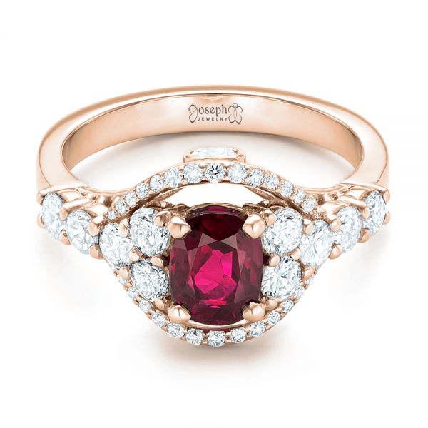 18k Rose Gold 18k Rose Gold Custom Ruby And Diamond Engagement Ring - Flat View -  102900