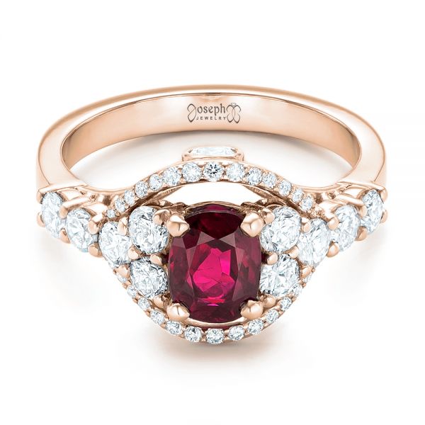 18k Rose Gold 18k Rose Gold Custom Ruby And Diamond Engagement Ring - Flat View - 102900