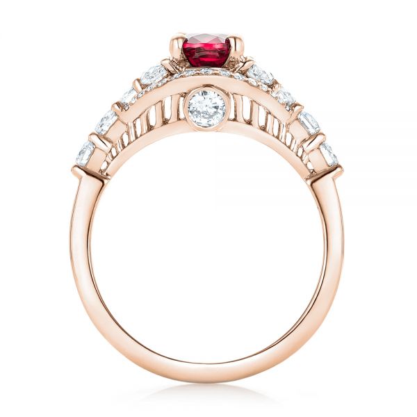 18k Rose Gold 18k Rose Gold Custom Ruby And Diamond Engagement Ring - Front View - 102900