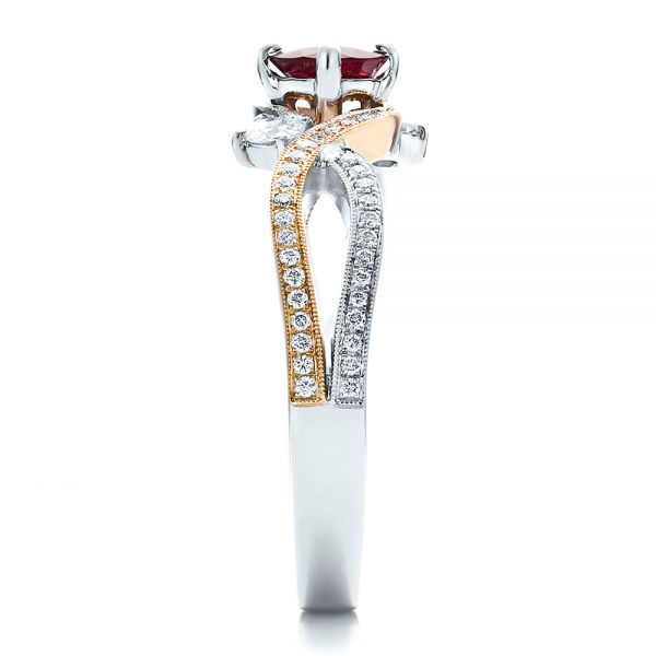  14K Gold And 14k Rose Gold Custom Ruby And Diamond Engagement Ring - Side View -  100092