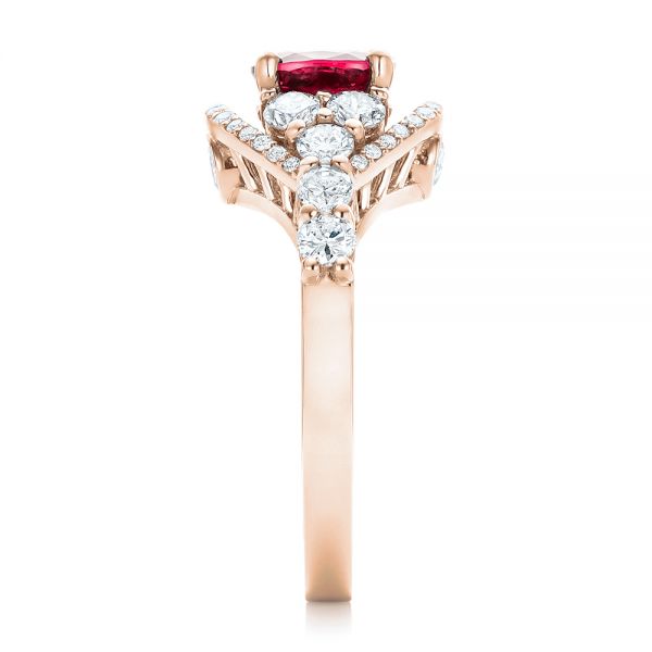 18k Rose Gold 18k Rose Gold Custom Ruby And Diamond Engagement Ring - Side View - 102900