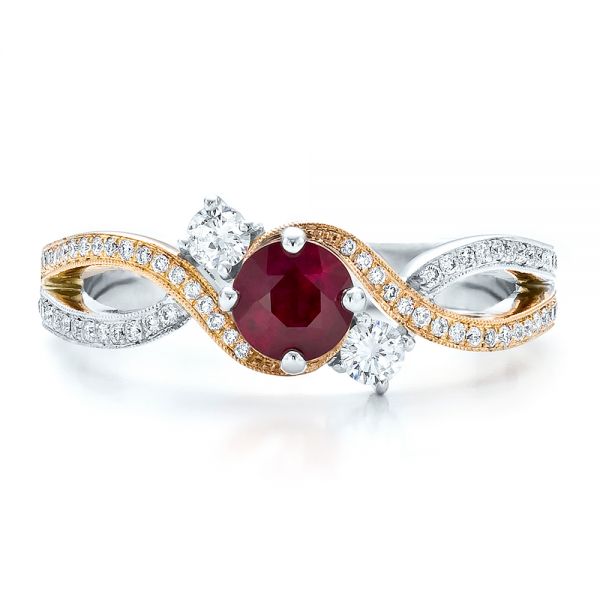  14K Gold And 14k Rose Gold Custom Ruby And Diamond Engagement Ring - Top View -  100092