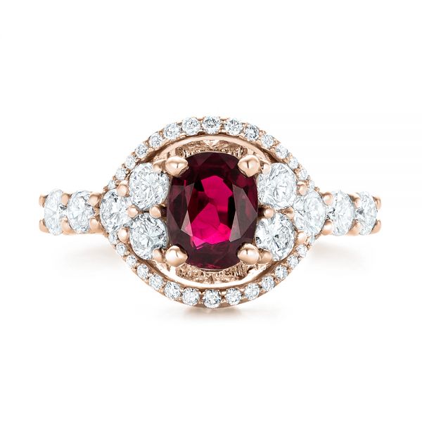 18k Rose Gold 18k Rose Gold Custom Ruby And Diamond Engagement Ring - Top View -  102900