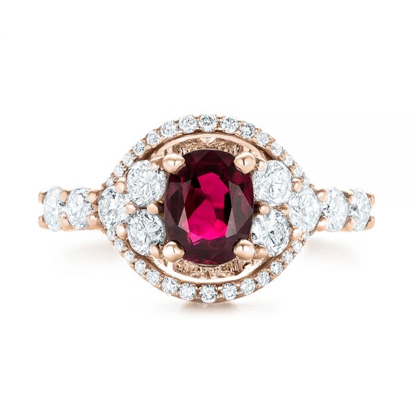 18k Rose Gold 18k Rose Gold Custom Ruby And Diamond Engagement Ring - Top View - 102900