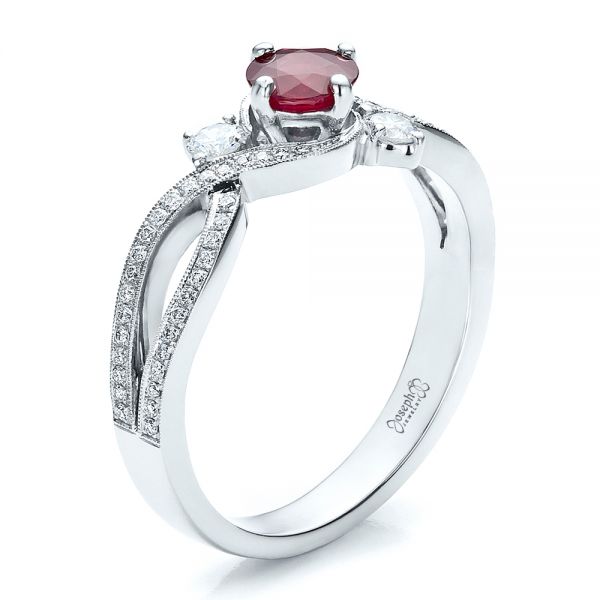  Platinum And 14k White Gold Platinum And 14k White Gold Custom Ruby And Diamond Engagement Ring - Three-Quarter View -  100092