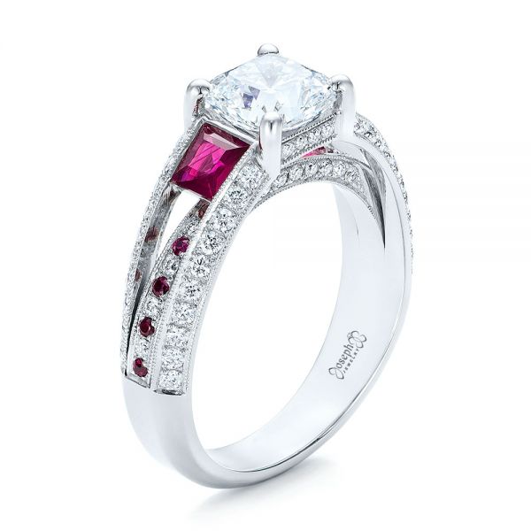 18k White Gold 18k White Gold Custom Ruby And Diamond Engagement Ring - Three-Quarter View -  101458