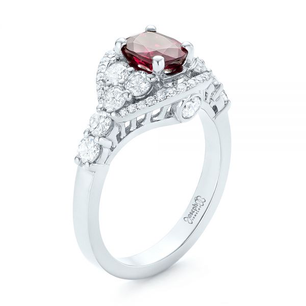 Platinum Custom Ruby And Diamond Engagement Ring - Three-Quarter View - 102900