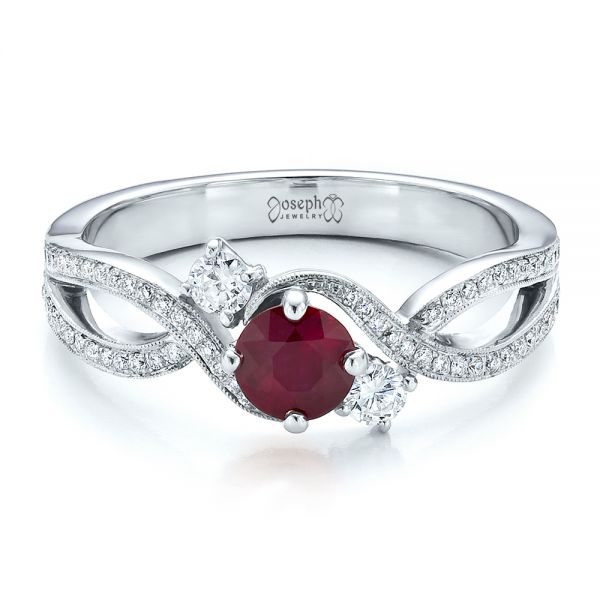  14K Gold And 18k White Gold 14K Gold And 18k White Gold Custom Ruby And Diamond Engagement Ring - Flat View -  100092