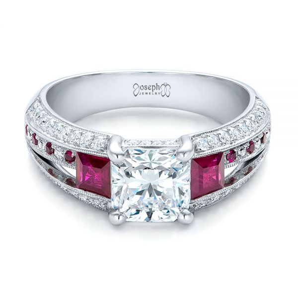  Platinum Custom Ruby And Diamond Engagement Ring - Flat View -  101458