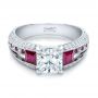 14k White Gold 14k White Gold Custom Ruby And Diamond Engagement Ring - Flat View -  101458 - Thumbnail