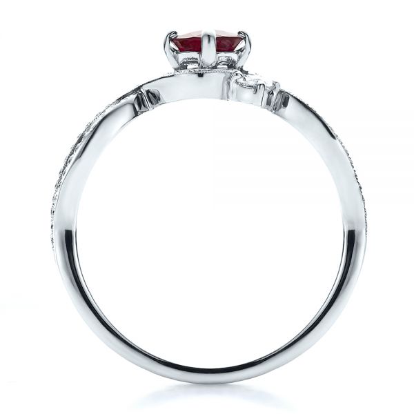  18K Gold And 14k White Gold 18K Gold And 14k White Gold Custom Ruby And Diamond Engagement Ring - Front View -  100092