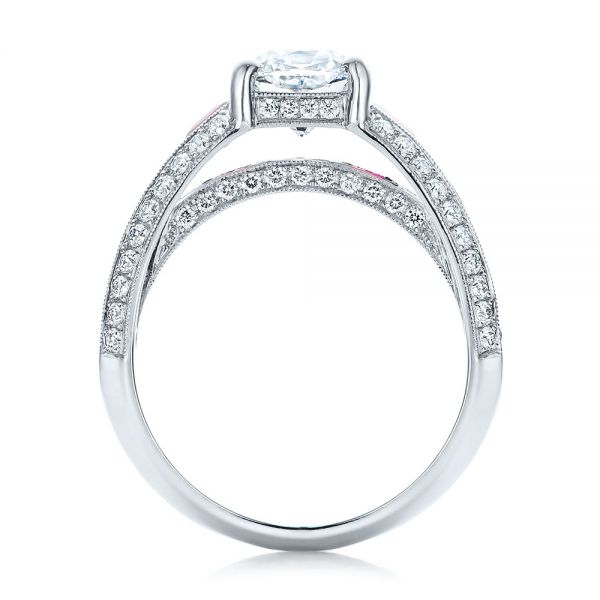Platinum Custom Ruby And Diamond Engagement Ring - Front View - 101458