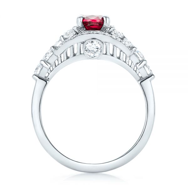 18k White Gold 18k White Gold Custom Ruby And Diamond Engagement Ring - Front View -  102900