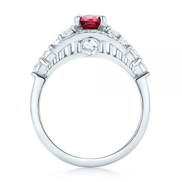 Platinum Custom Ruby And Diamond Engagement Ring - Front View - 102900
