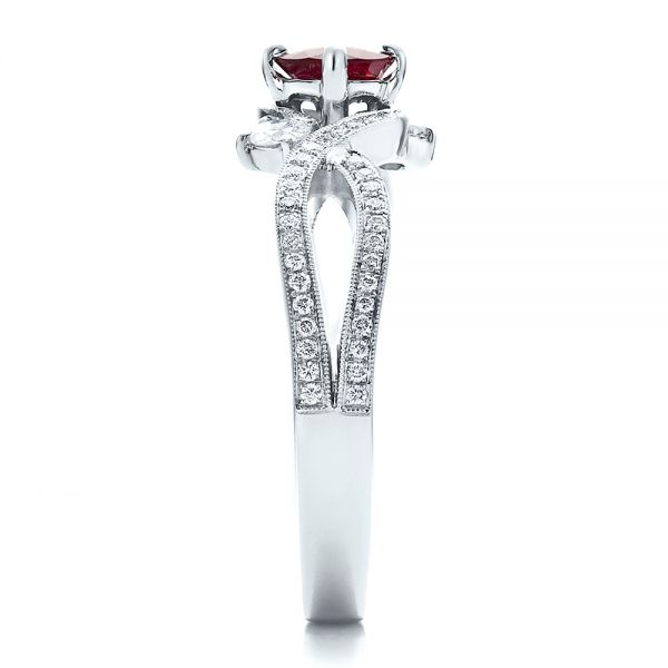  18K Gold And 14k White Gold 18K Gold And 14k White Gold Custom Ruby And Diamond Engagement Ring - Side View -  100092