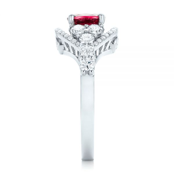 18k White Gold 18k White Gold Custom Ruby And Diamond Engagement Ring - Side View -  102900