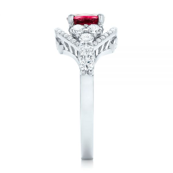 Platinum Custom Ruby And Diamond Engagement Ring - Side View - 102900