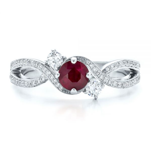  14K Gold And 18k White Gold 14K Gold And 18k White Gold Custom Ruby And Diamond Engagement Ring - Top View -  100092