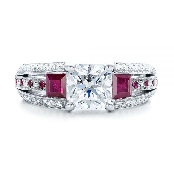  Platinum Custom Ruby And Diamond Engagement Ring - Top View -  101458