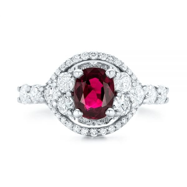Platinum Custom Ruby And Diamond Engagement Ring - Top View - 102900