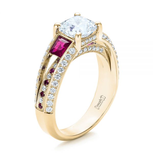 14k Yellow Gold 14k Yellow Gold Custom Ruby And Diamond Engagement Ring - Three-Quarter View -  101458