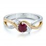  Platinum And 14k Yellow Gold Platinum And 14k Yellow Gold Custom Ruby And Diamond Engagement Ring - Flat View -  100092 - Thumbnail