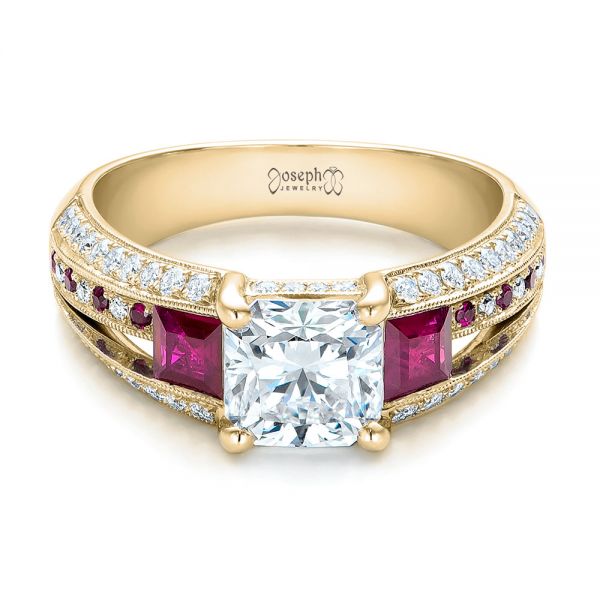 18k Yellow Gold 18k Yellow Gold Custom Ruby And Diamond Engagement Ring - Flat View -  101458