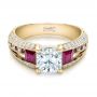 18k Yellow Gold 18k Yellow Gold Custom Ruby And Diamond Engagement Ring - Flat View -  101458 - Thumbnail