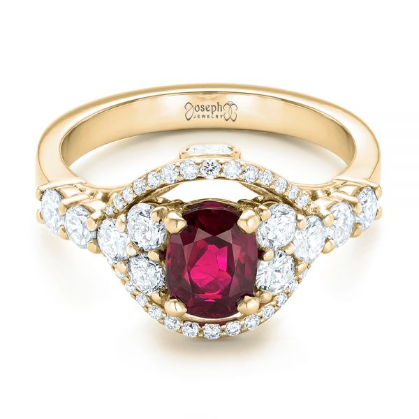 14k Yellow Gold 14k Yellow Gold Custom Ruby And Diamond Engagement Ring - Flat View - 102900
