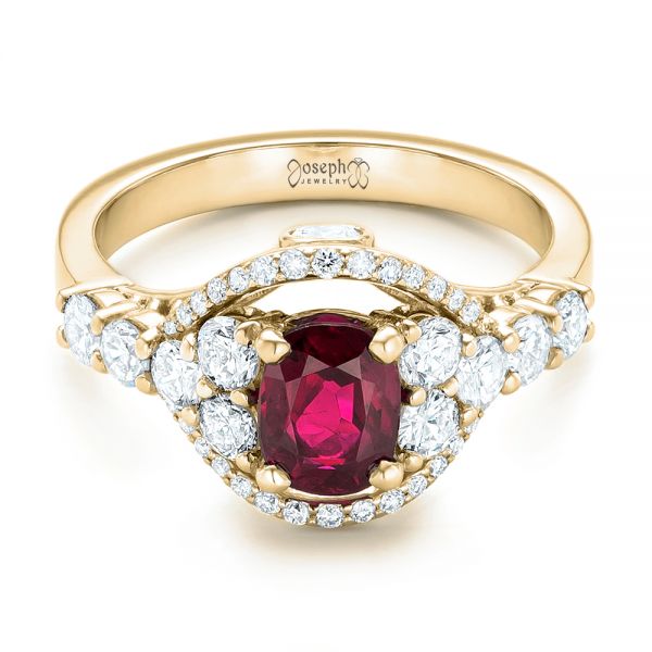 18k Yellow Gold 18k Yellow Gold Custom Ruby And Diamond Engagement Ring - Flat View -  102900