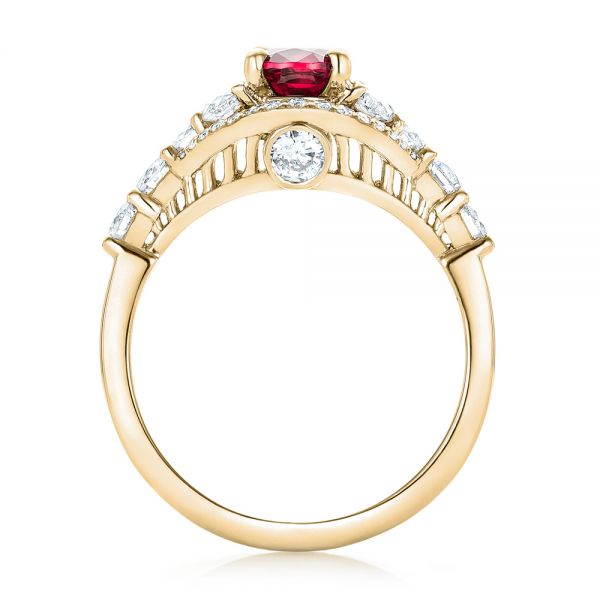 14k Yellow Gold 14k Yellow Gold Custom Ruby And Diamond Engagement Ring - Front View - 102900