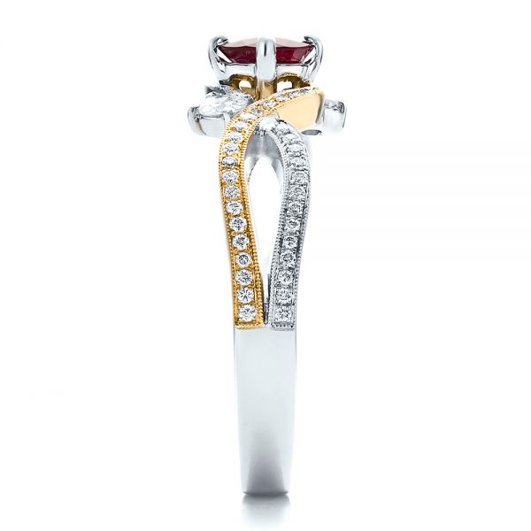  18K Gold And 14k Yellow Gold 18K Gold And 14k Yellow Gold Custom Ruby And Diamond Engagement Ring - Side View -  100092