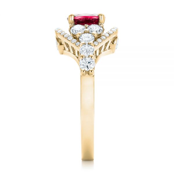 18k Yellow Gold 18k Yellow Gold Custom Ruby And Diamond Engagement Ring - Side View -  102900