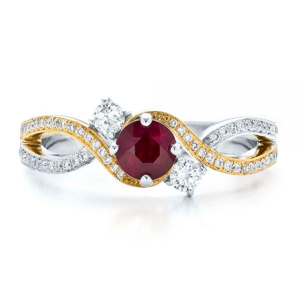  14K Gold And 18k Yellow Gold 14K Gold And 18k Yellow Gold Custom Ruby And Diamond Engagement Ring - Top View -  100092