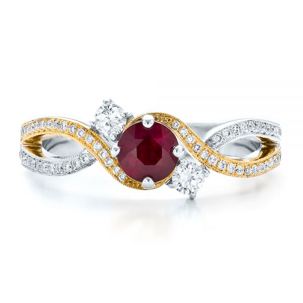 14K Gold And 14k Yellow Gold 14K Gold And 14k Yellow Gold Custom Ruby And Diamond Engagement Ring - Top View - 100092